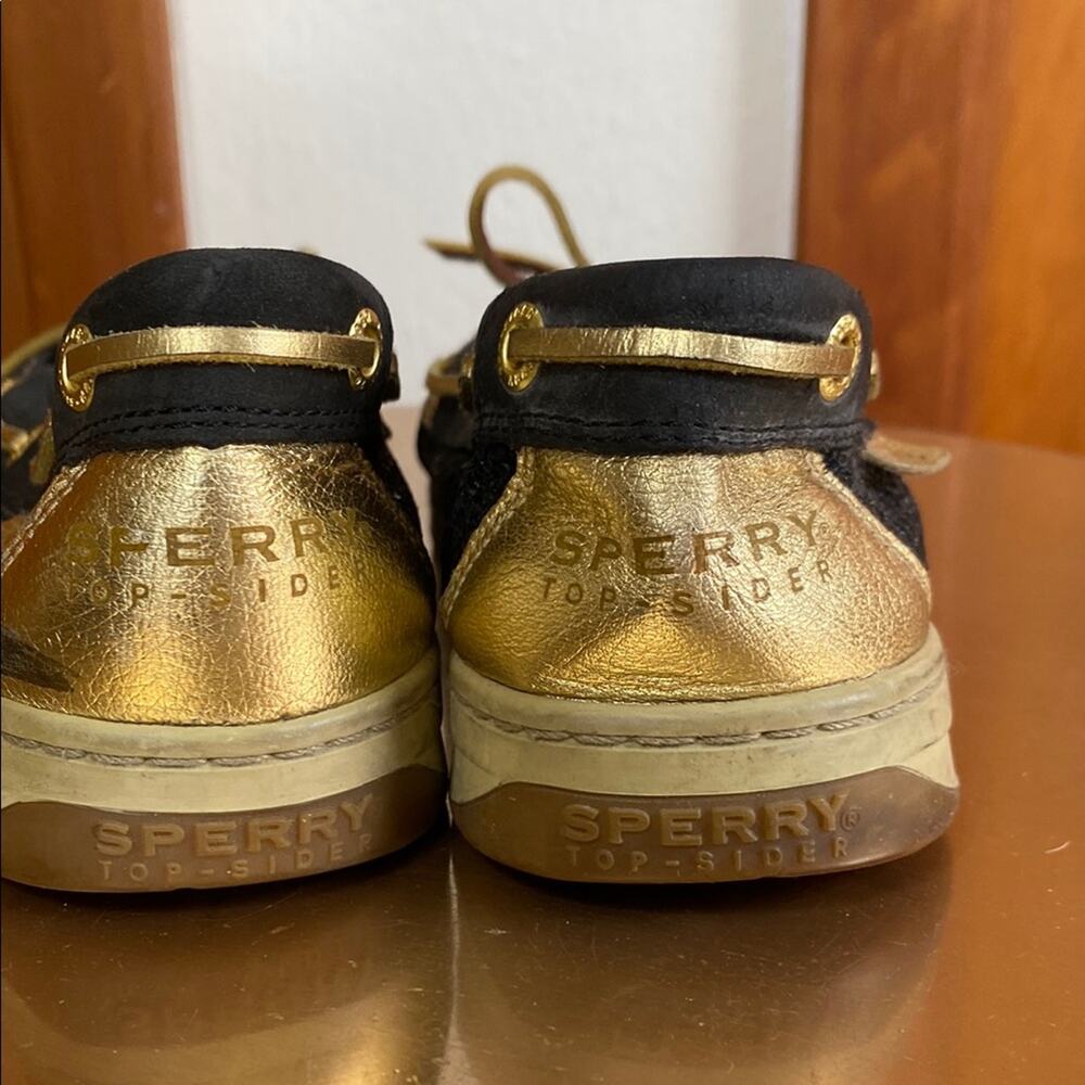 Sperry Black and Gold Boat Shoes Leather Laces - Picture 6 of 13